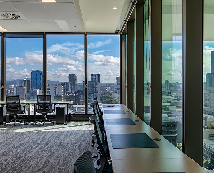 Mobo Co office fitout with a view of Brisbane City